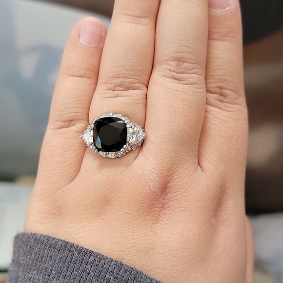 925 Sterling Silver Black Onyx Cushion Cut Ring , US 8 - Picture 5 of 5